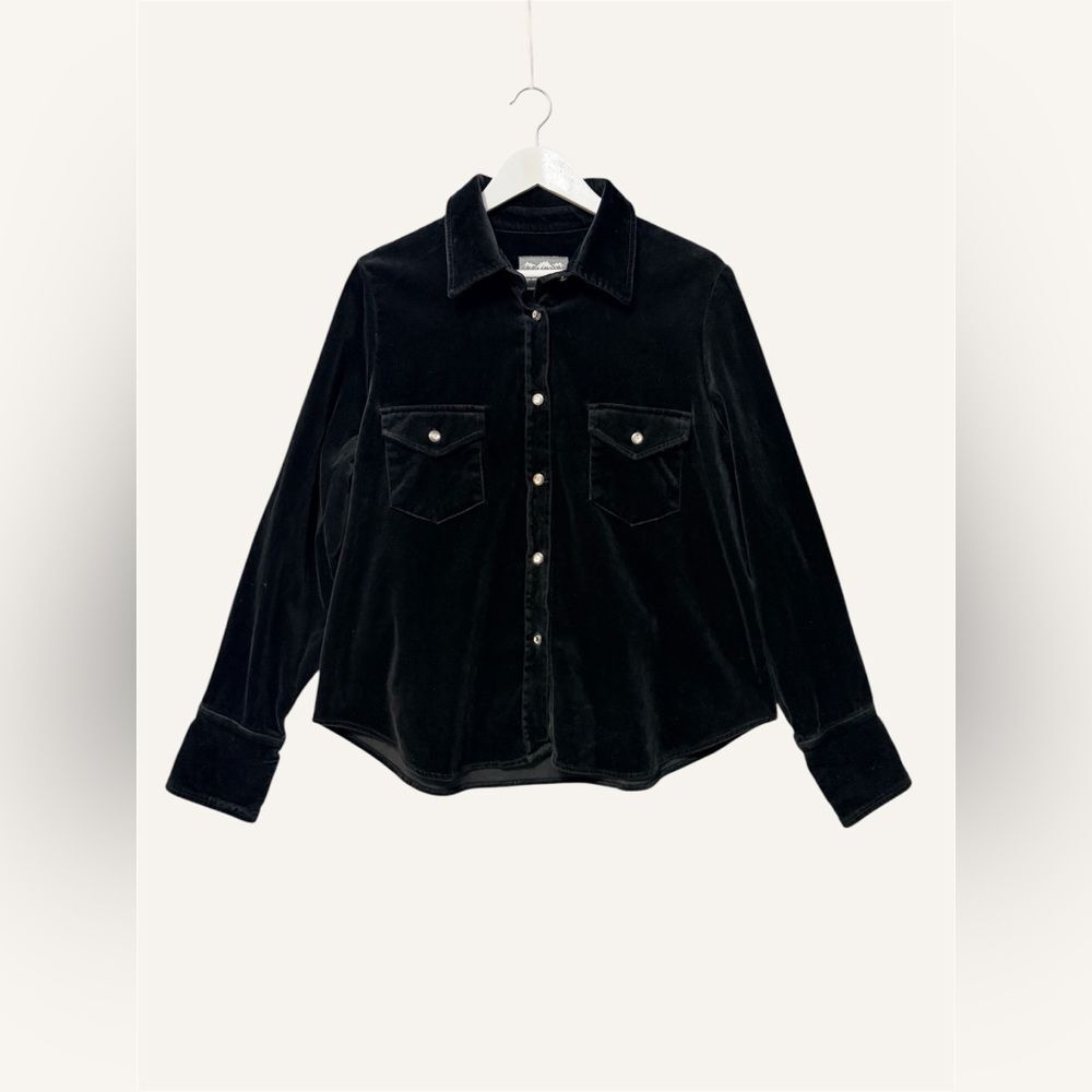 Sno Skins Black Velvet Button Up Shirt Size XL Heavyweight Crystal Buttons